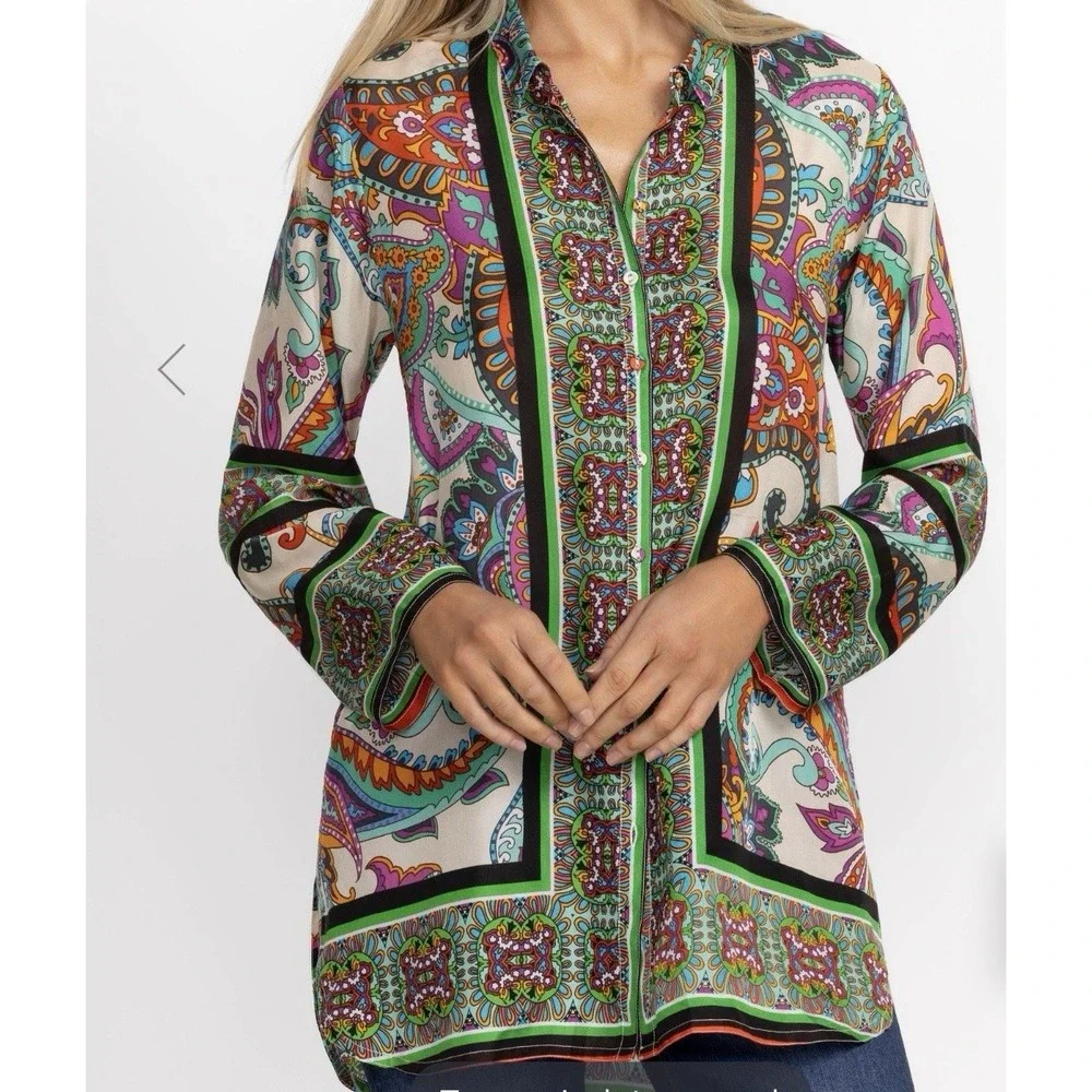 Johnny Was Delia Tunic Color‎ 100% Silk RN 1 49414 Style R25624-7 SZ Small BOHO